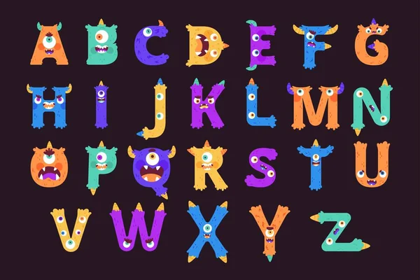 Niedlichen Halloween Monster Alphabet Vektor Design Illustration — Stockvektor