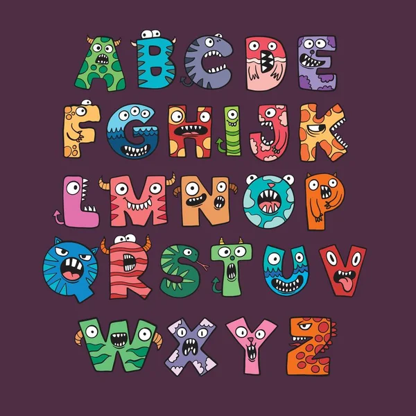 Niedlichen Halloween Monster Alphabet Vektor Design Illustration — Stockvektor