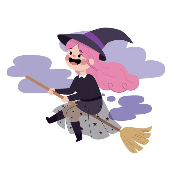 Cute Halloween Witch Broom Vector Design Illustration — 스톡 벡터