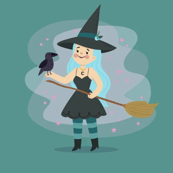 Cute Halloween Witch Broom Vector Design Illustration — Stock Vector