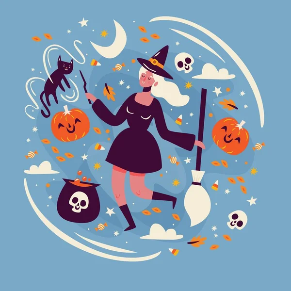 Set Halloween Con Imágenes Aisladas Personajes Misteriosos Accesorios Navideños Blanco — Vector de stock