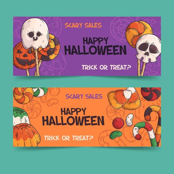 Handritade Halloween Banderoller Vektor Design Illustration — Stock vektor