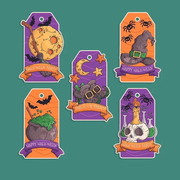 Sammlung Handgezeichnete Halloween Abzeichen Vektor Design Illustration — Stockvektor