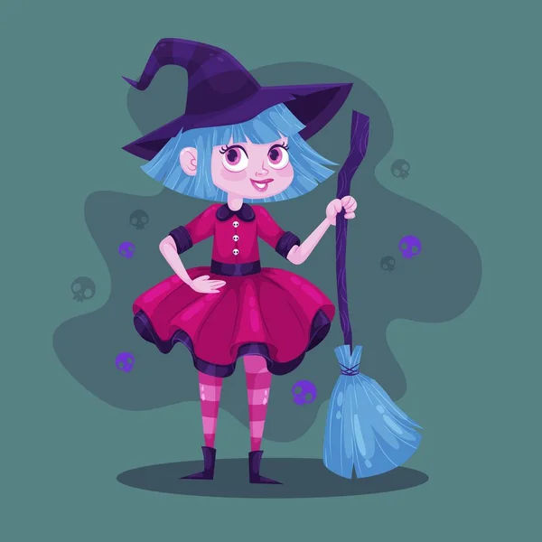 Cute Halloween Witch Broom Vector Design Illustration — Stock Vector