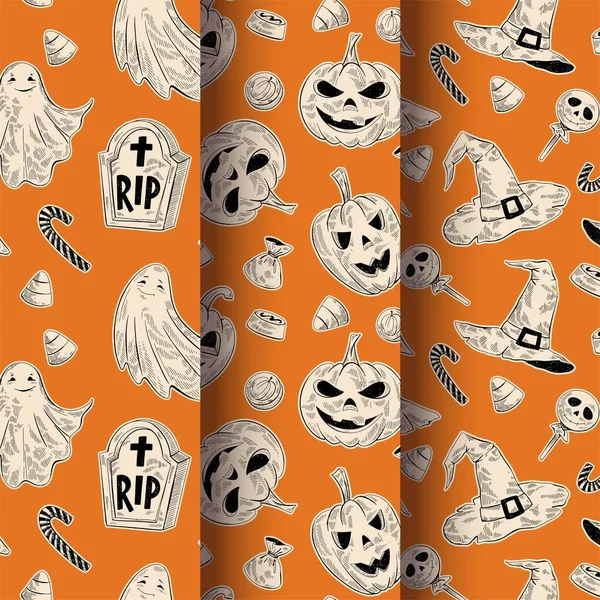 Ručně Kreslené Halloween Vzor Kolekce Vektorový Design Ilustrace — Stockový vektor