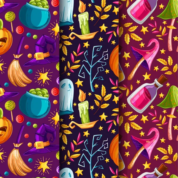 Mano Dibujado Halloween Patrón Colección Vector Diseño Ilustración — Vector de stock