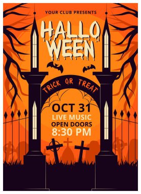 Cadılar Bayramı partisi poster düz tasarım vektör çizimi