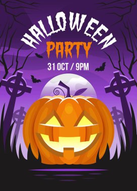 düz tasarım vektör illüstrasyonu Cadılar Bayramı Partisi poster şablonu