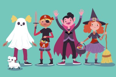 çizilen cadılar bayramı çocukları koleksiyonu tasarım vektörü çizimi