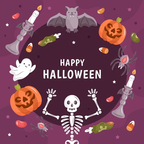Ritad Halloween Ram Med Skrämmande Element Vektor Design Illustration — Stock vektor
