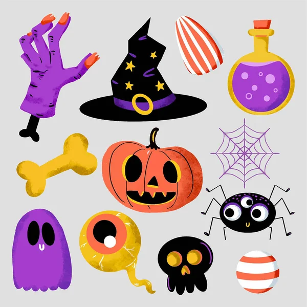 Kézzel Rajzolt Halloween Elem Gyűjtemény Tervezés Vektor Illusztrálja — Stock Vector