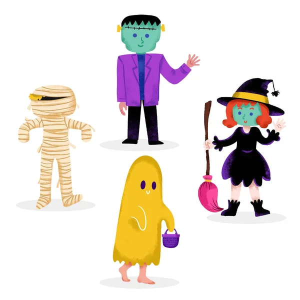 Handritad Halloween Karaktär Samling Design Vektor Illustra — Stock vektor