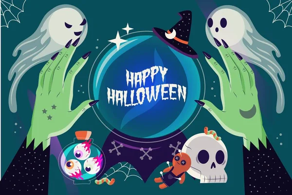 Fondo Halloween Dibujado Con Personajes Espeluznantes Diseño Vectorial Ilustración — Vector de stock
