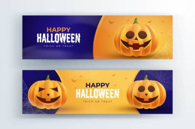 gerçekçi cadılar bayramı pankartları tasarım vektörü illüstrasyonunu ayarladı