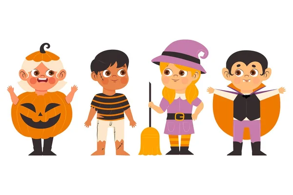 Design Plano Vetor Ilustração Halloween Criança Coleção — Vetor de Stock