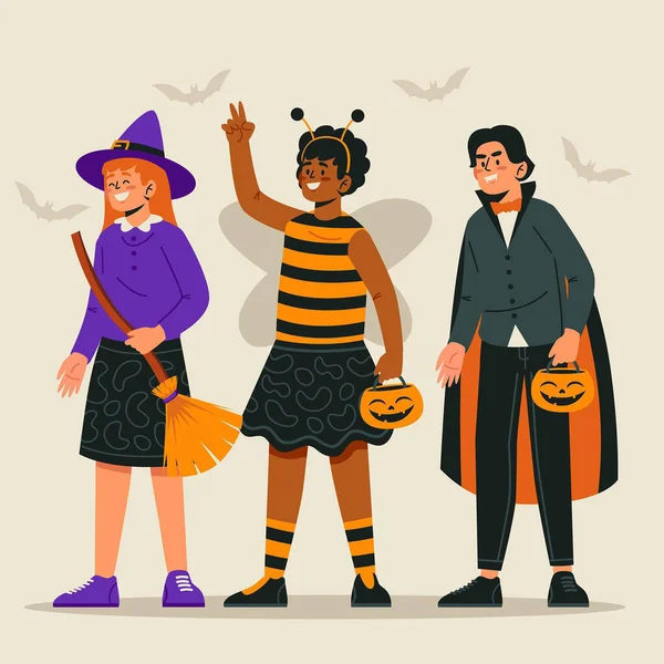 Gambar Vektor Desain Datar Halloween Koleksi Anak - Stok Vektor