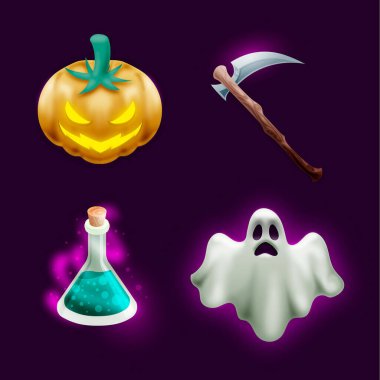 gerçekçi cadılar bayramı ögesi koleksiyonu tasarım vektörü çizimi
