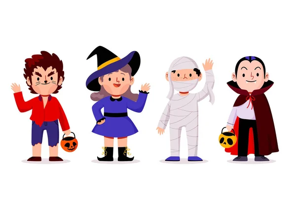Ručně Kreslené Halloween Kolekce Dítě Design Vektorové Ilustrace — Stockový vektor