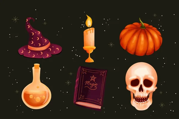 Ręcznie Rysowane Halloween Element Kolekcja Projekt Wektor Ilustracja — Wektor stockowy