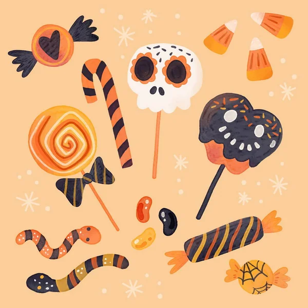 Akvarell Halloween Godis Samling Design Vektor Illustration — Stock vektor