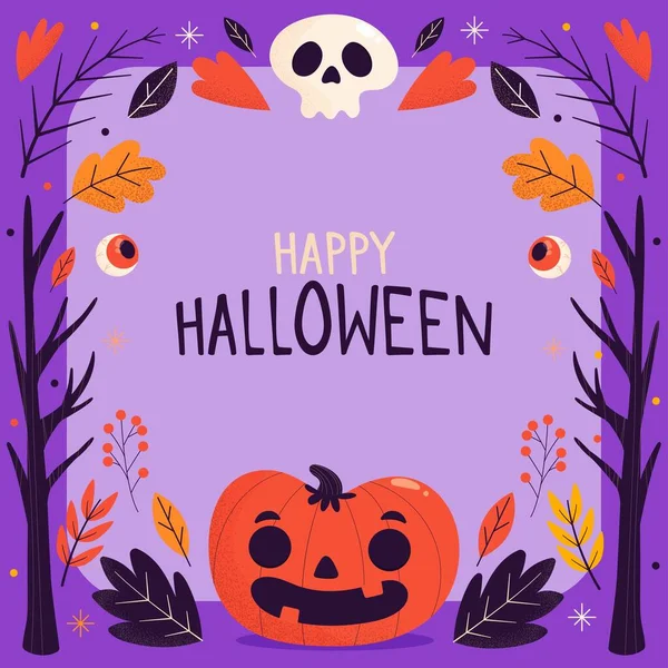 Hand Getekend Pompoen Schedel Halloween Frame Ontwerp Vector Illustratie — Stockvector