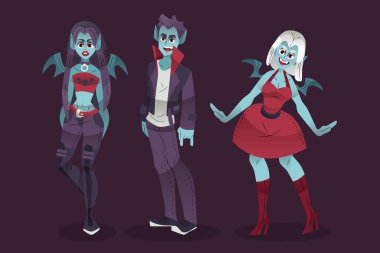 Cadılar Bayramı vampir koleksiyonu tasarım vektörü çizimi