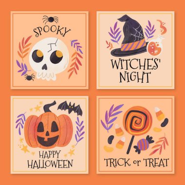 suluboya cadılar bayramı kartı koleksiyonu tasarım vektörü çizimi