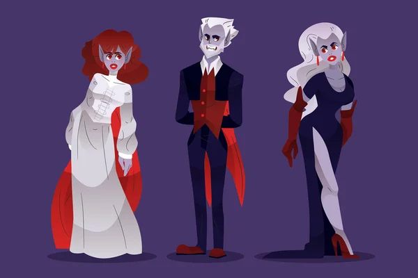 Halloween Vampiro Personaggio Collezione Disegno Vettoriale Illustrazione — Vettoriale Stock