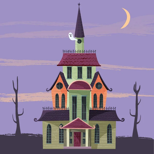 Desenho Animado Halloween Casa Tema Design Vetor Ilustração — Vetor de Stock