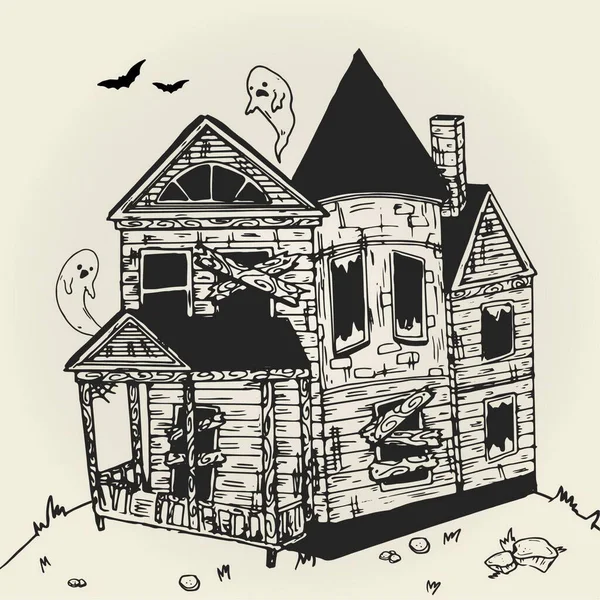 Drawn Halloween House Design Vector Illustration — Stock Vector