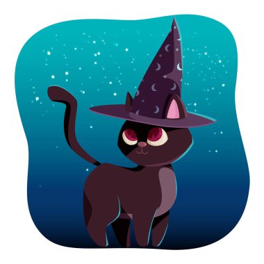 Cadılar Bayramı kedi tema tasarımı vektör çizimi