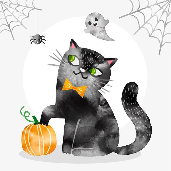 Aquarela Halloween Gato Design Vetor Ilustração —  Vetores de Stock