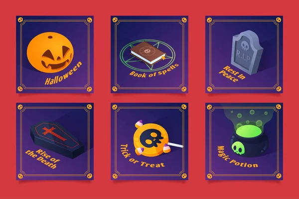 Halloween Instagram Post Collection Design Vector Illustration — 스톡 벡터