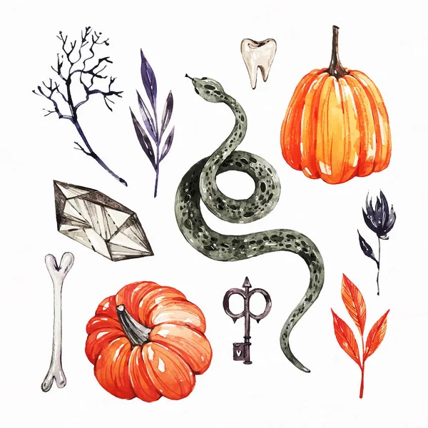 Aquarell Halloween Element Set Design Vektor Illustration — Stockvektor