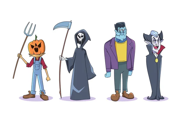 Handgezeichnet Halloween Charakter Sammlung Design Vektor Illustration — Stockvektor