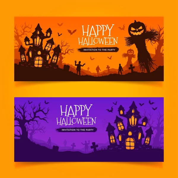 Hand Gezeichnete Halloween Banner Design Vektor Illustration — Stockvektor