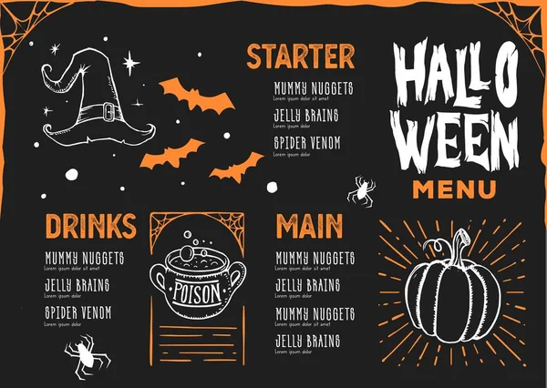 Mano Dibujado Halloween Menú Plantilla Diseño Vector Ilustración — Vector de stock