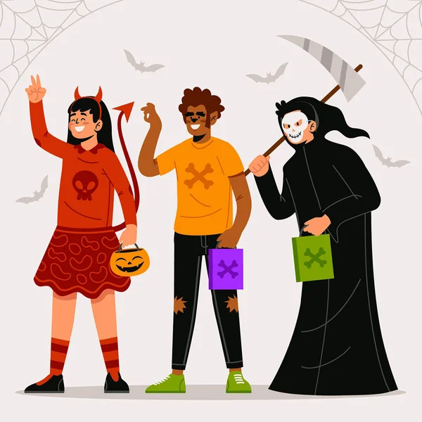 Ploché Halloween Dětská Kolekce Design Vektorové Ilustrace — Stockový vektor