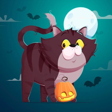 cadılar bayramı kedi düz tasarım vektör çizimi