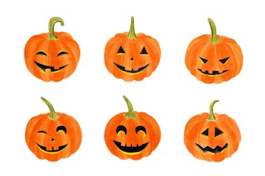 El çizimi Cadılar Bayramı Balkabağı koleksiyonu tasarım vektörü illüstrati