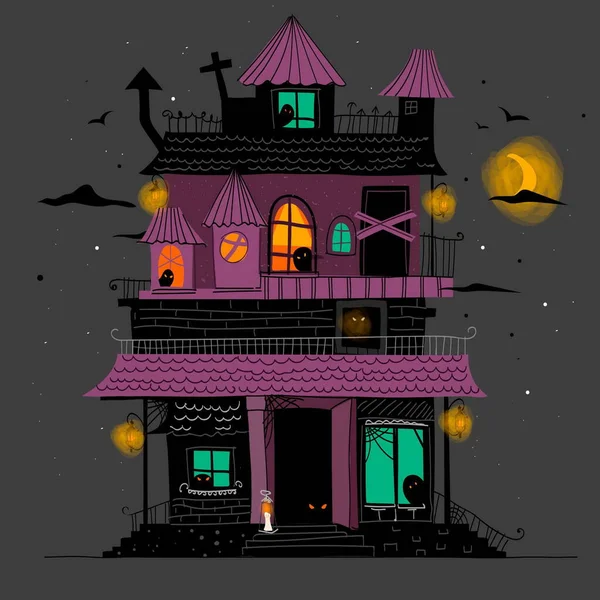 Cartoon Halloween House Design Vector Illustration — Stock Vector