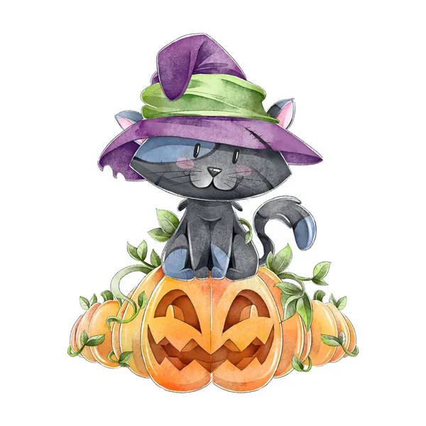 Akwarela Halloween Kot Projekt Wektor Ilustracja — Wektor stockowy