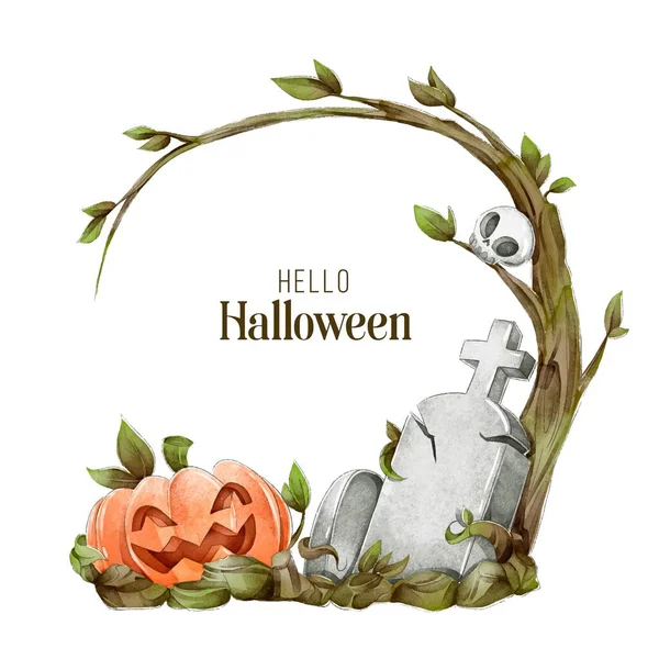 Aquarelle Halloween Cadre Concept Conception Vectoriel Illustration — Image vectorielle