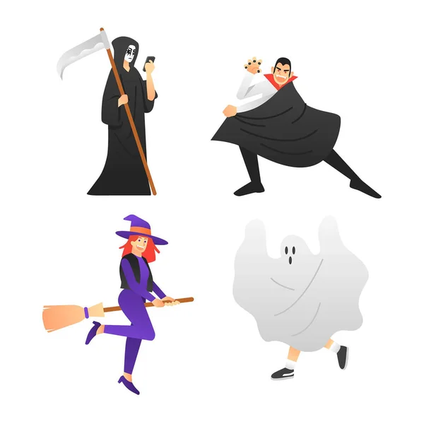 Halloween Personaggio Collezione Disegno Piatto Vettoriale Illustrazione — Vettoriale Stock