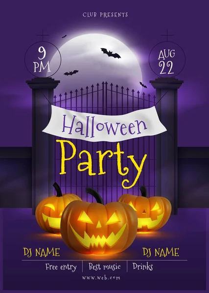 Realistic Halloween Party Poster Design Vector Illustration — Stock Vector