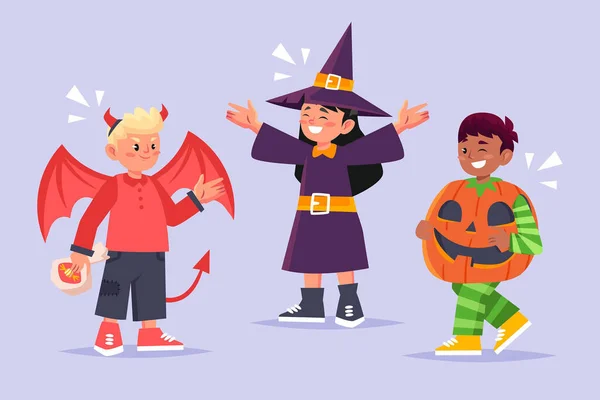Plochý Design Vektorové Ilustrace Halloween Dětská Kolekce — Stockový vektor