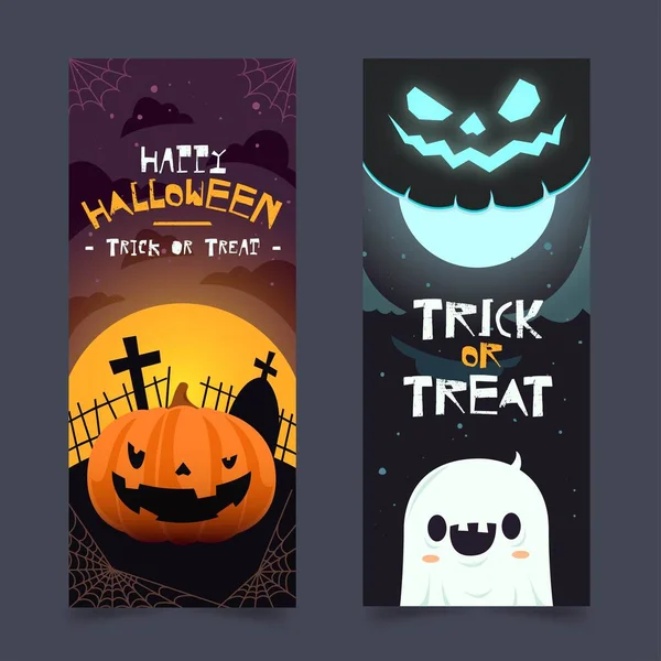 Plano Halloween Banners Concepto Diseño Vector Ilustración — Vector de stock