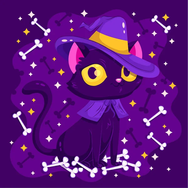 Halloween Kat Platte Ontwerp Vector Illustratie — Stockvector