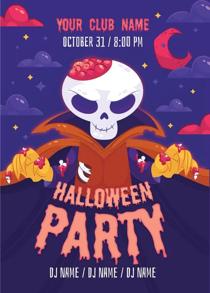 Halloween Party Poster Flat Design Vector Illustration — 스톡 벡터