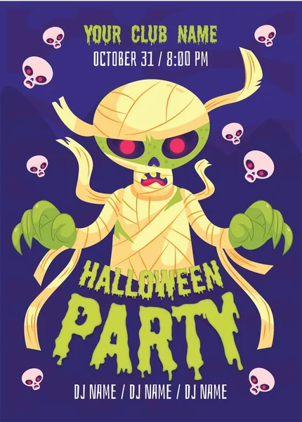 Halloween Party Poster Flat Design Vector Illustration — 스톡 벡터